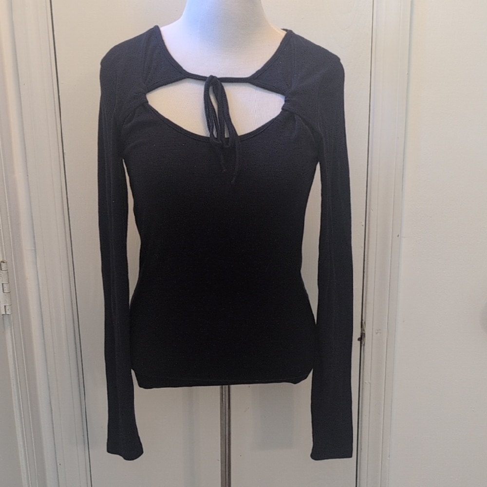 Free People Long Sleeve Cutout Tie-Neck Top